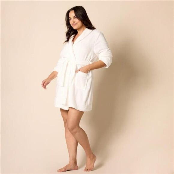 Womens Mid Length Plush Robe Soft Fleece Belted Lounge Sleepwear Plus Size - Picture 7 of 8